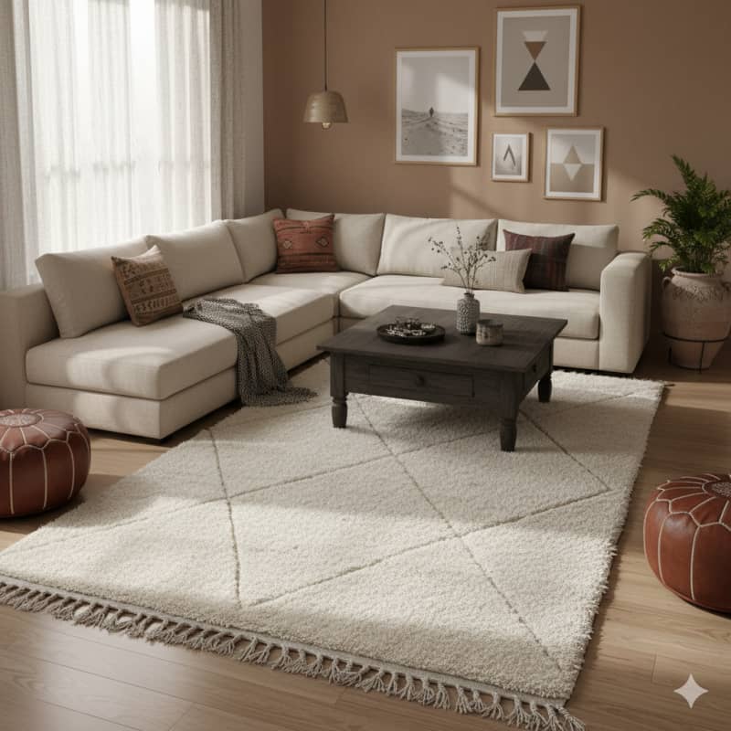 Grand tapis marocain losange blanc <br> 200x310 cm