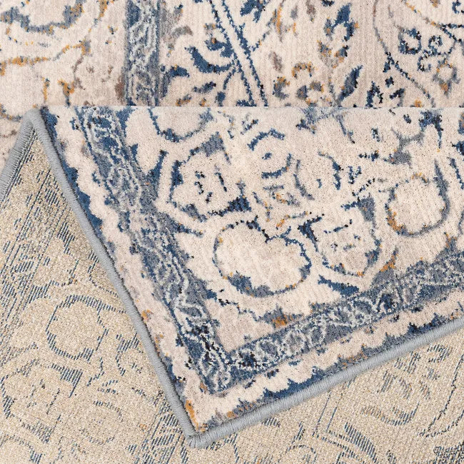 Tapis oriental bleu gris beige - Laine