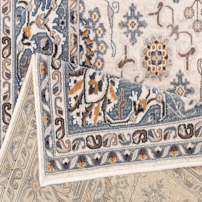 Tapis oriental gris bleu et beige classic - Laine