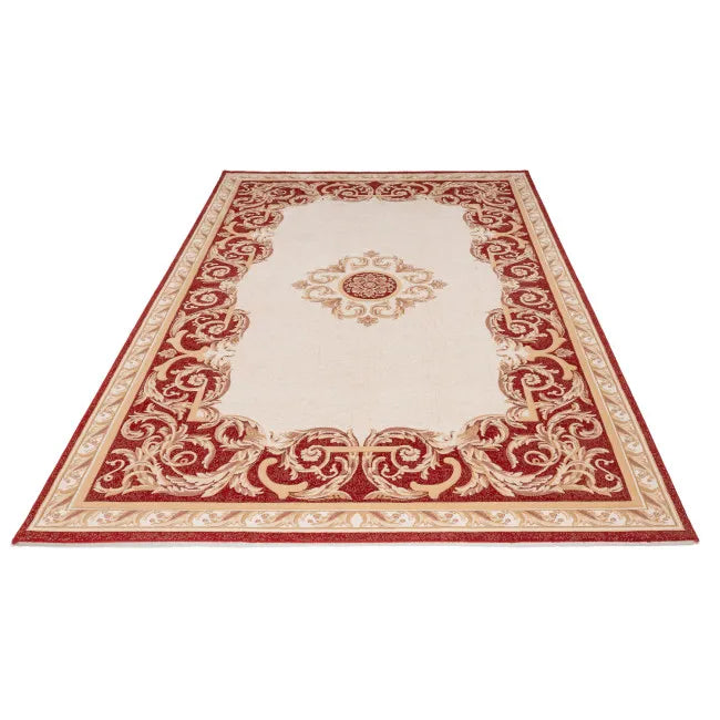Tapis motif oriental rouge et beige AMAN
