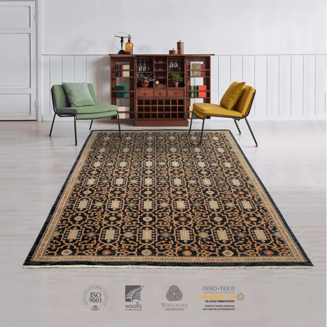 Tapis persan noir symétrique SINA
