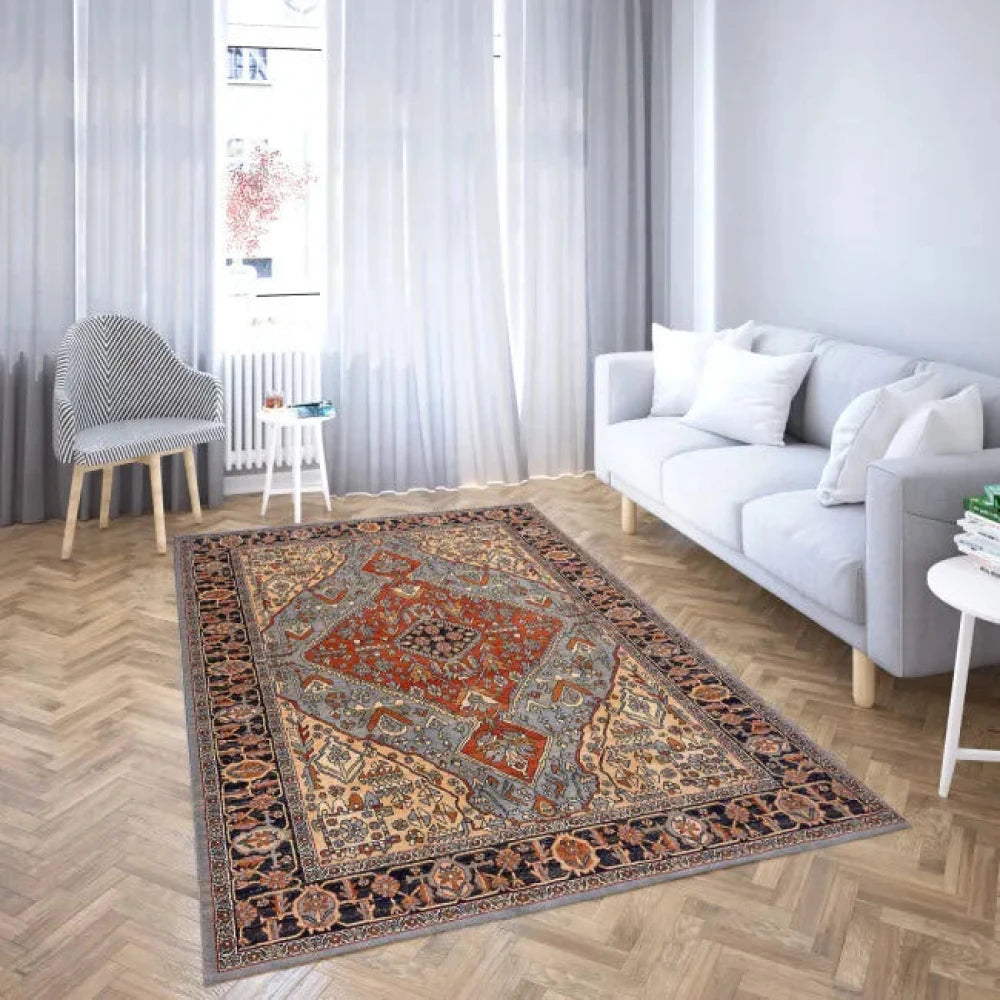 Tapis oriental noir beige rouge MOTO