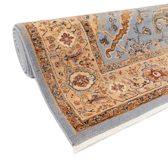 Tapis oriental bleu beige doux