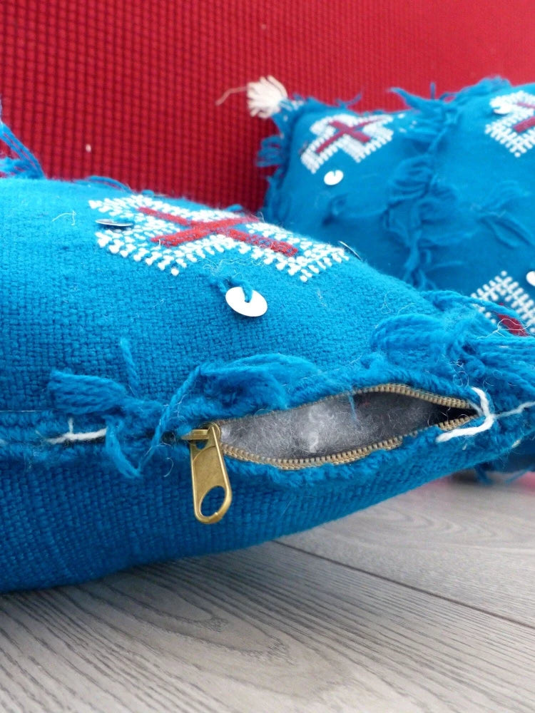 coussin bleu fait main