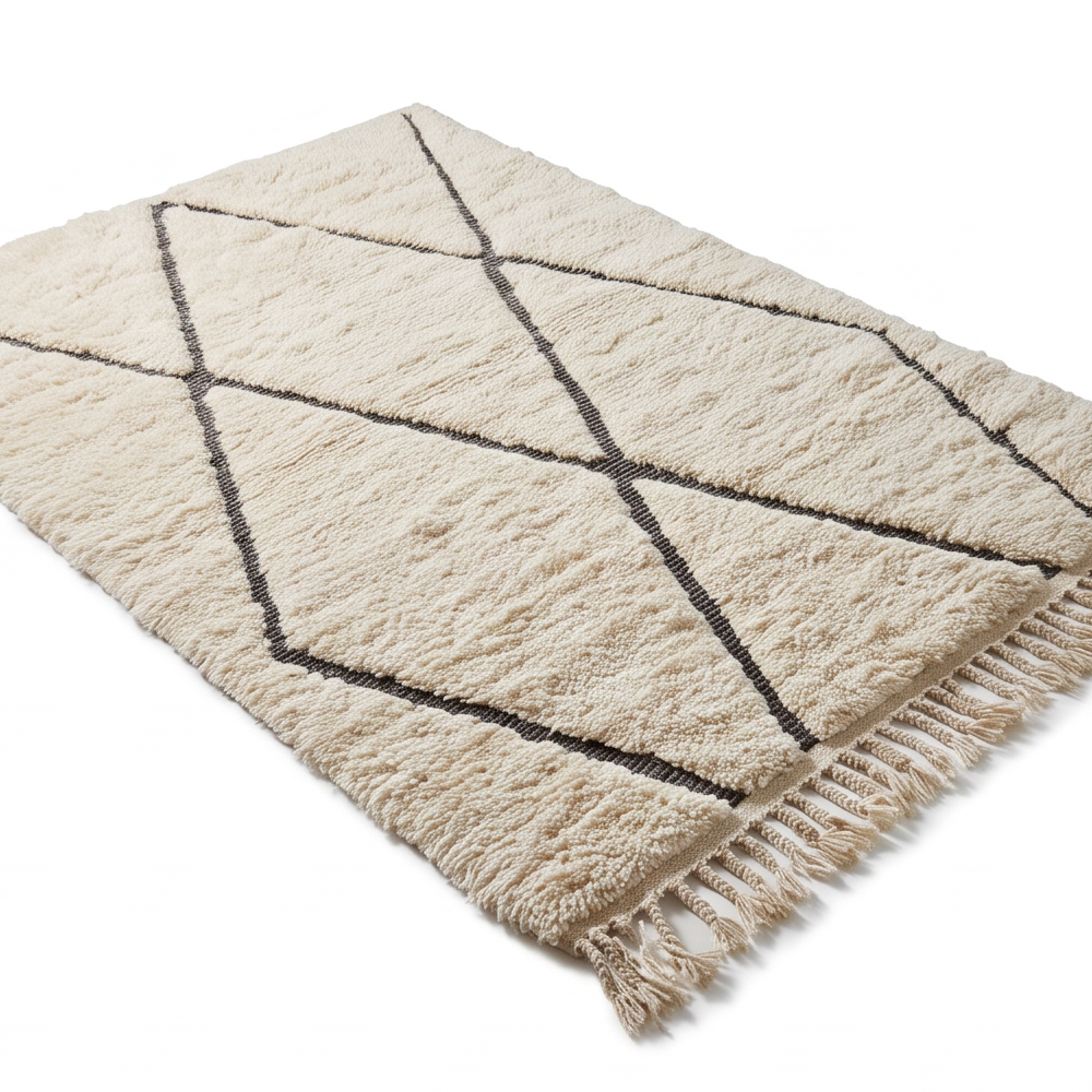 Tapis Béni Ouarain à grands losanges noirs, vue rapprochée