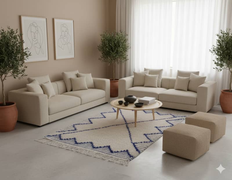 Petit Tapis Berbère Blanc et Bleu 75x120 cm