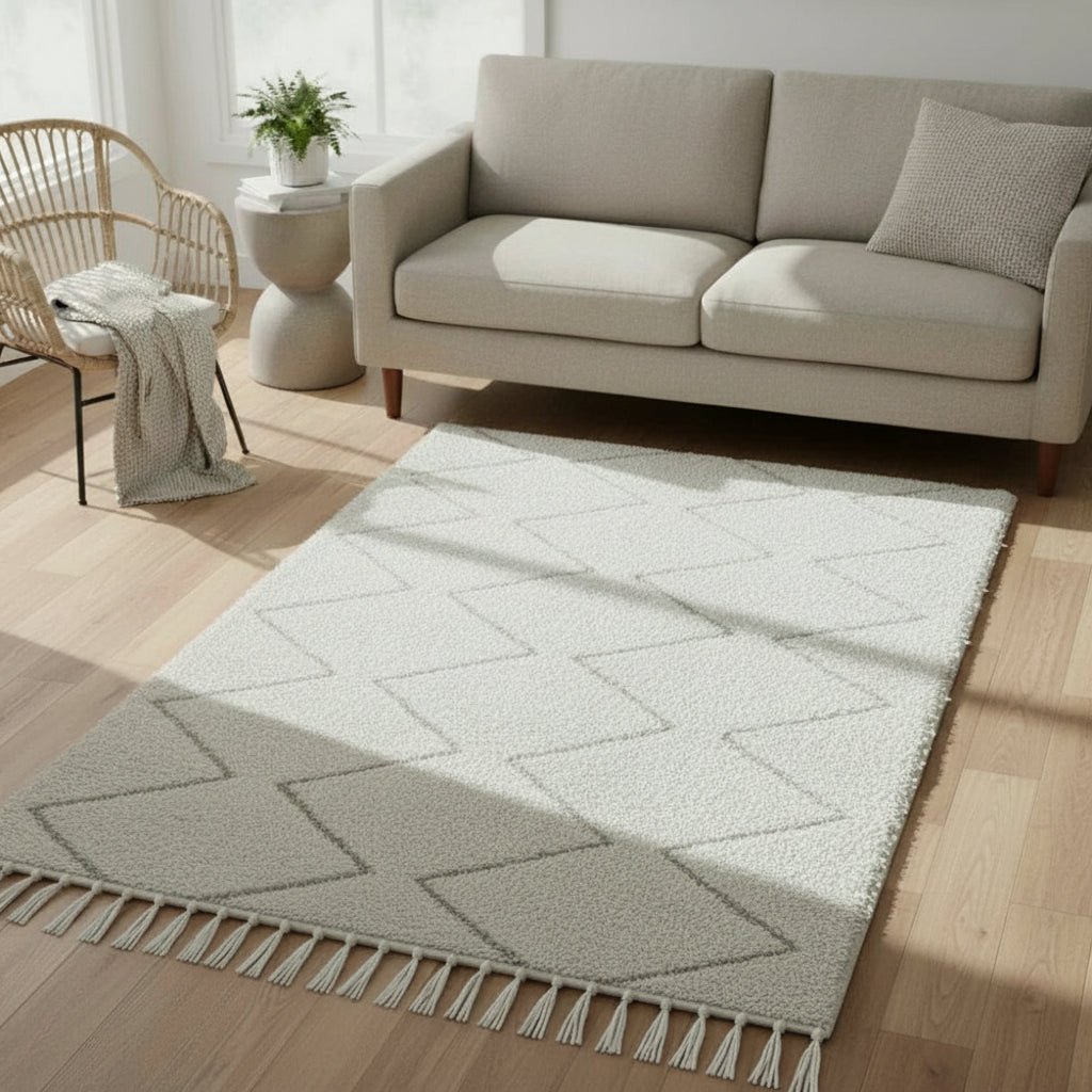 Petit tapis berbère blanc losange