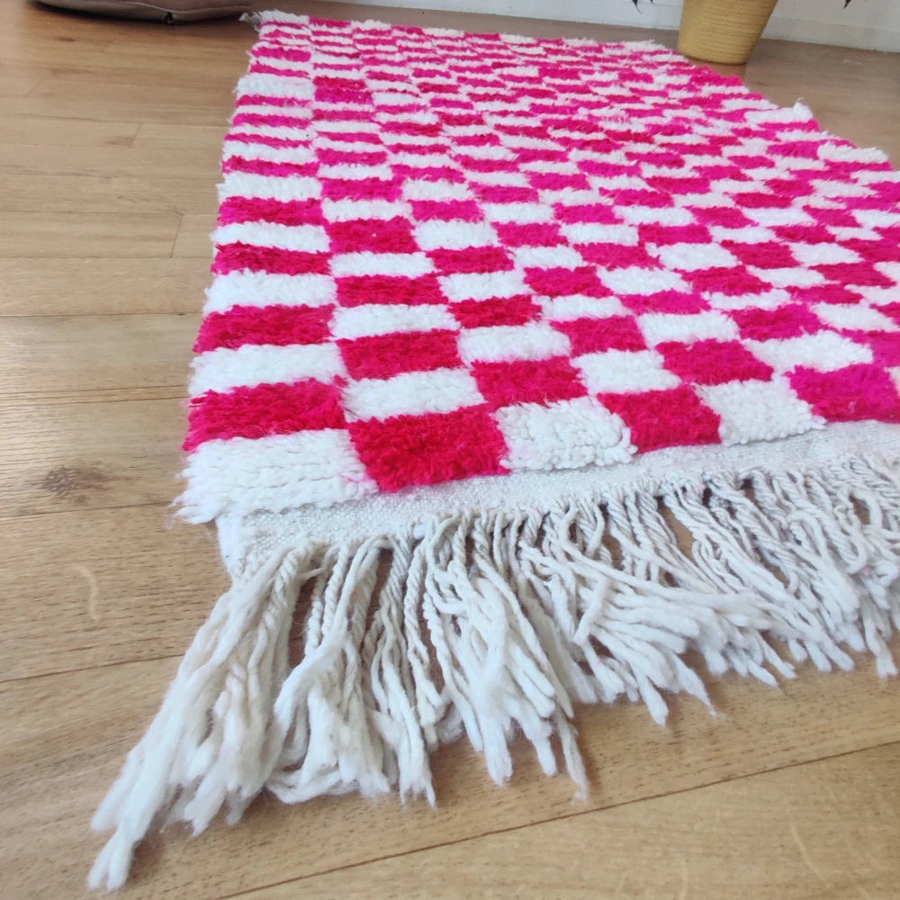 Petit Tapis Berbère carreaux rose - MAZIR Décoration