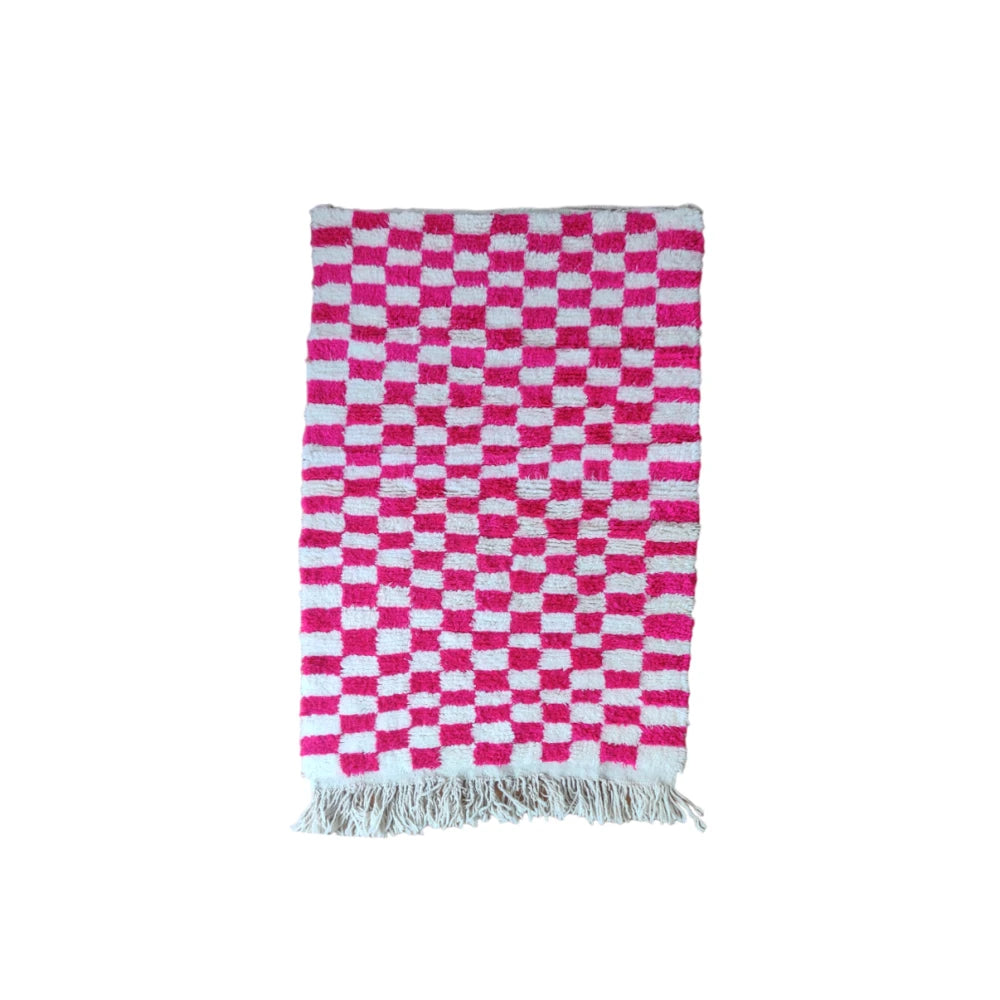 Petit Tapis Berbère carreaux rose - MAZIR Décoration
