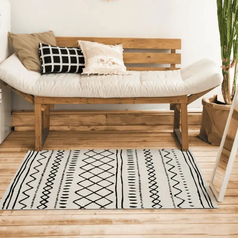 Ambiance boho Tapis Blanc ethnique en coton