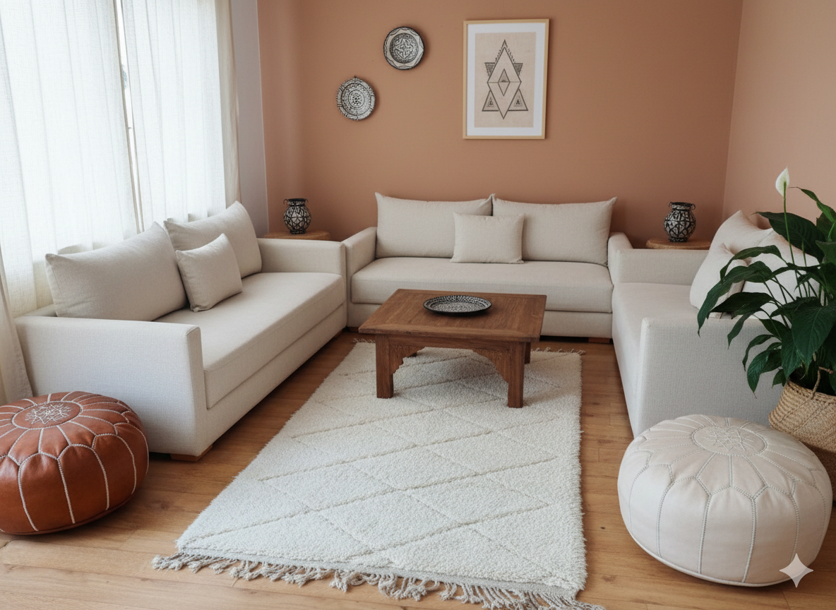 Petit tapis berbère losange blanc - MAZIR Décoration