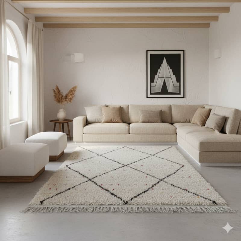Petit tapis berbère pois rouges et jaunes <br> 77x110 cm