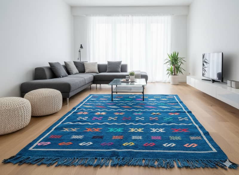 Petit Tapis Berbère Sabra Bleu <br> 100x150 cm