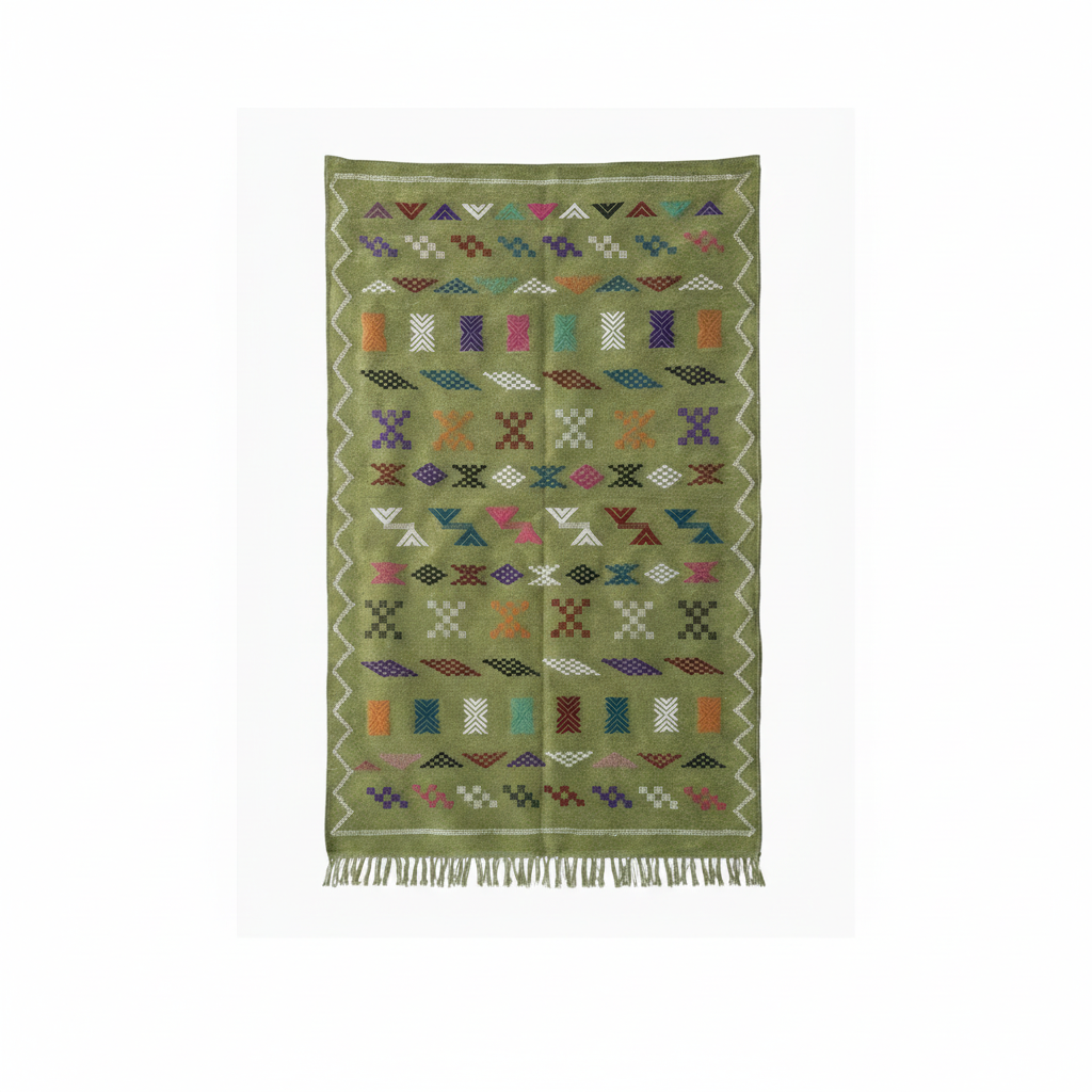 Petit tapis berbère vert bohème 100x150 cm