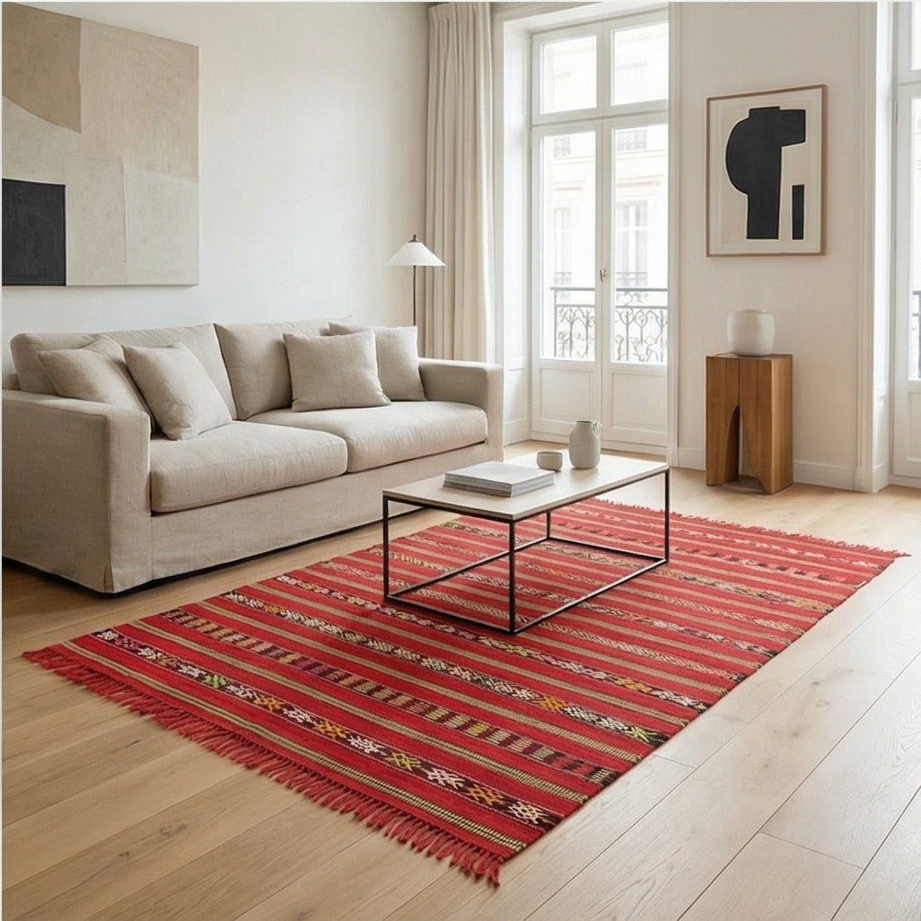 Petit tapis Kilim rouge marocain 85x165 cm