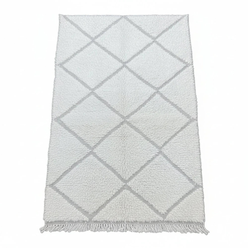 Tapis marocain à losange blanc laine