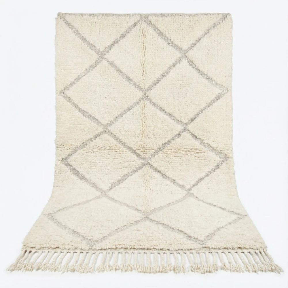 Tapis marocain à losange blanc laine