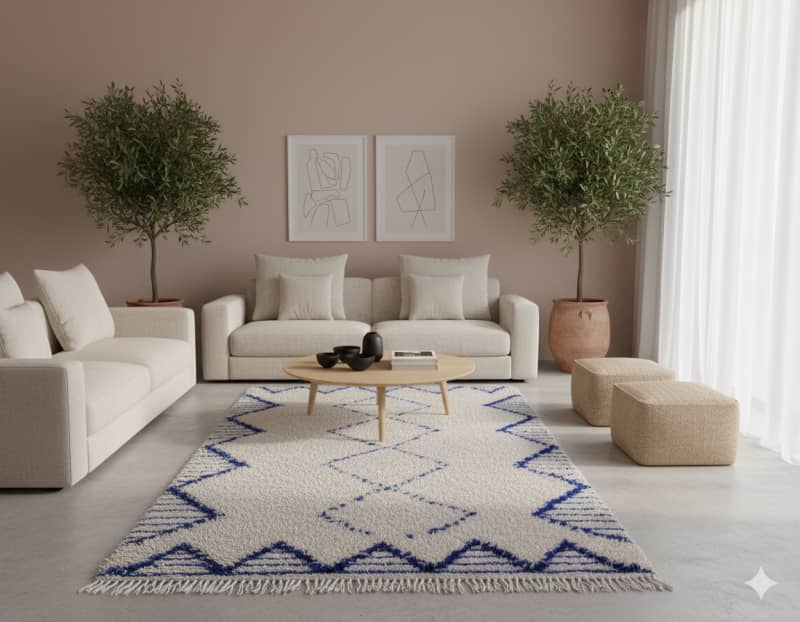 Petit Tapis Marocain Blanc et Bleu <br> 80x120 cm
