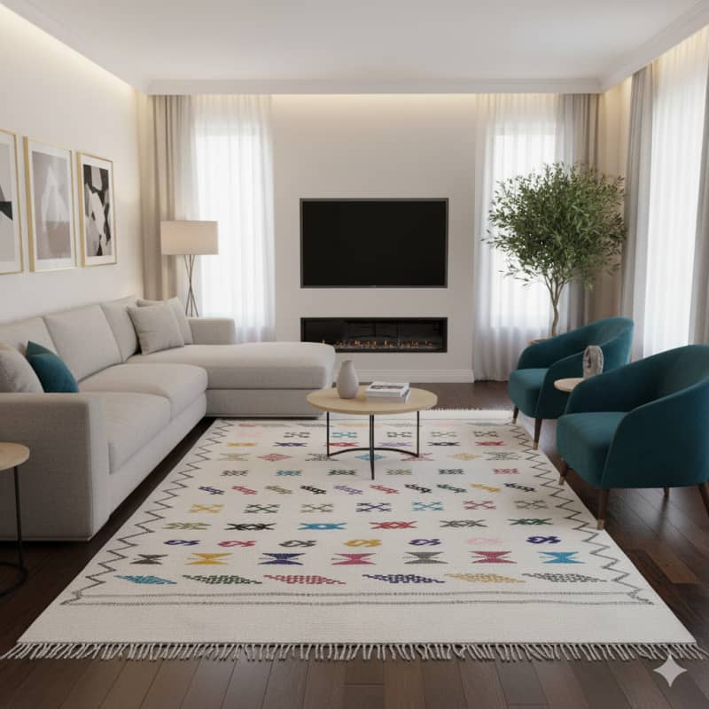 Petit Tapis marocain blanc Ethnique