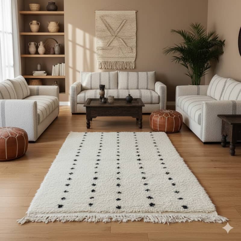 Petit tapis marocain pois noirs alignés