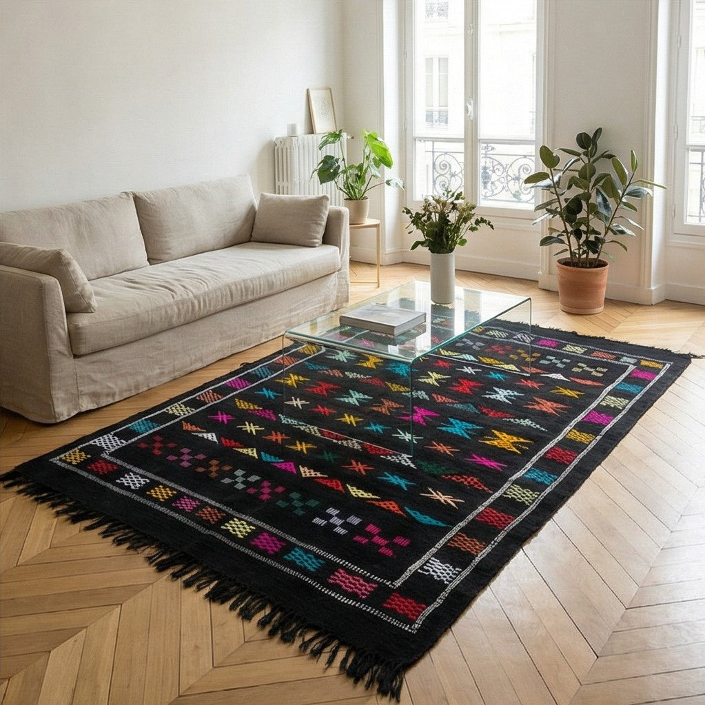 Petit tapis Sabra noir ethnique 100x150 cm