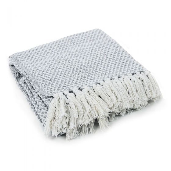 Plaid Blanc Gris - Motif Pixels