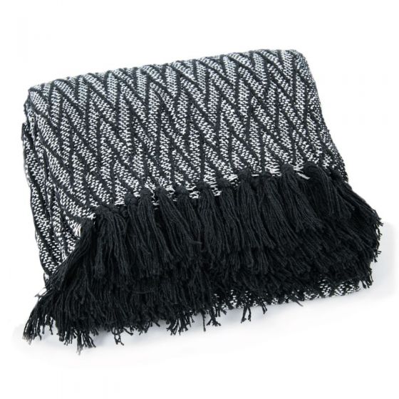 Plis du Plaid ethnique motif chevrons blanc et noir 125x150 - Plaid