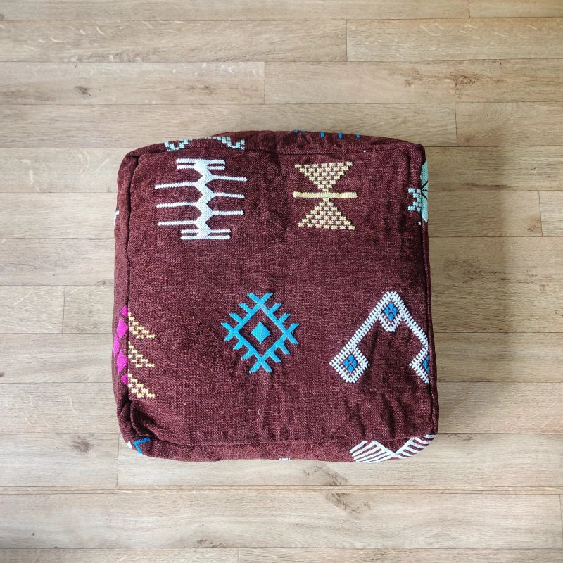 Pouf Berbère Marron Kilim - MAZIR Décoration