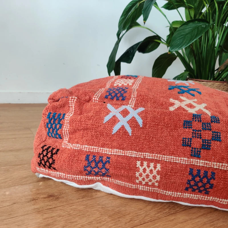 Pouf Berbère Orange Mina - MAZIR Décoration