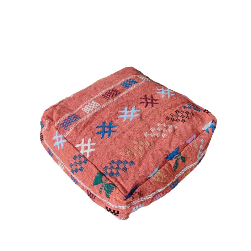 Pouf Berbère Orange Mina - MAZIR Décoration