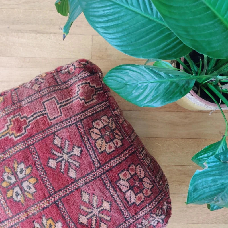 Pouf Berbère Rouge bohème - MAZIR Décoration