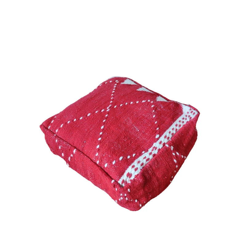 Pouf marocain rouge tribal | MAZIR Décoration