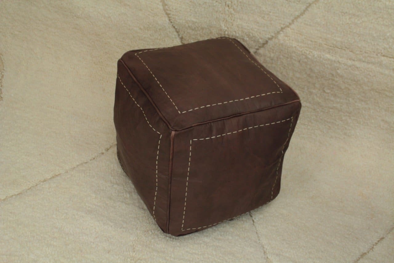 Pouf en cuir Carré Marocain - Chocolat - Pouf