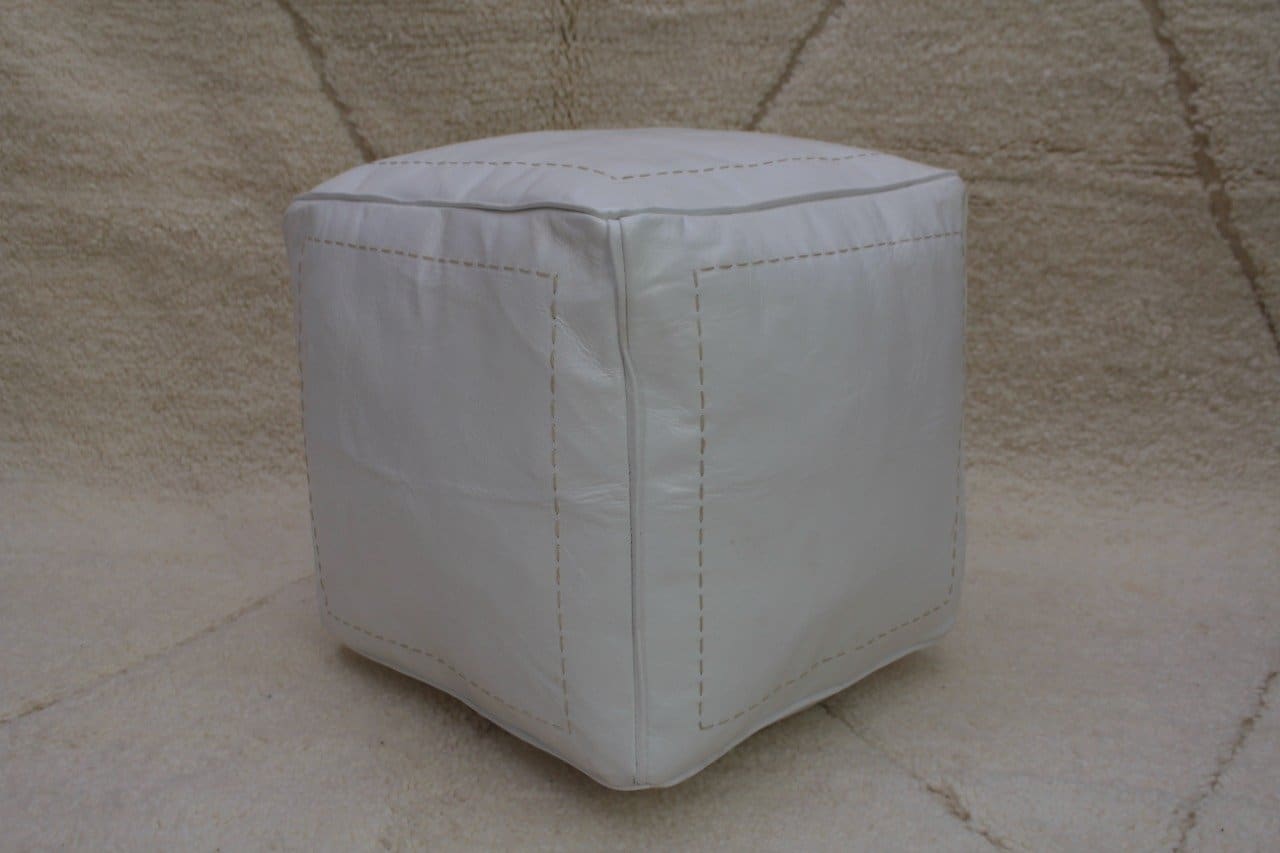 Pouf en cuir Carré Marocain - Blanc - Pouf