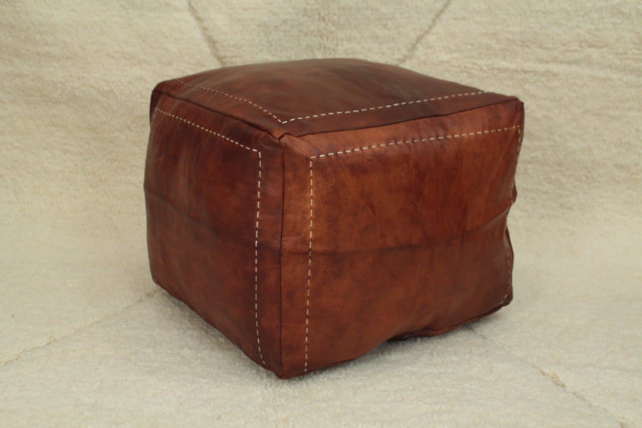 Pouf en cuir Carré Marocain - Bois - Pouf