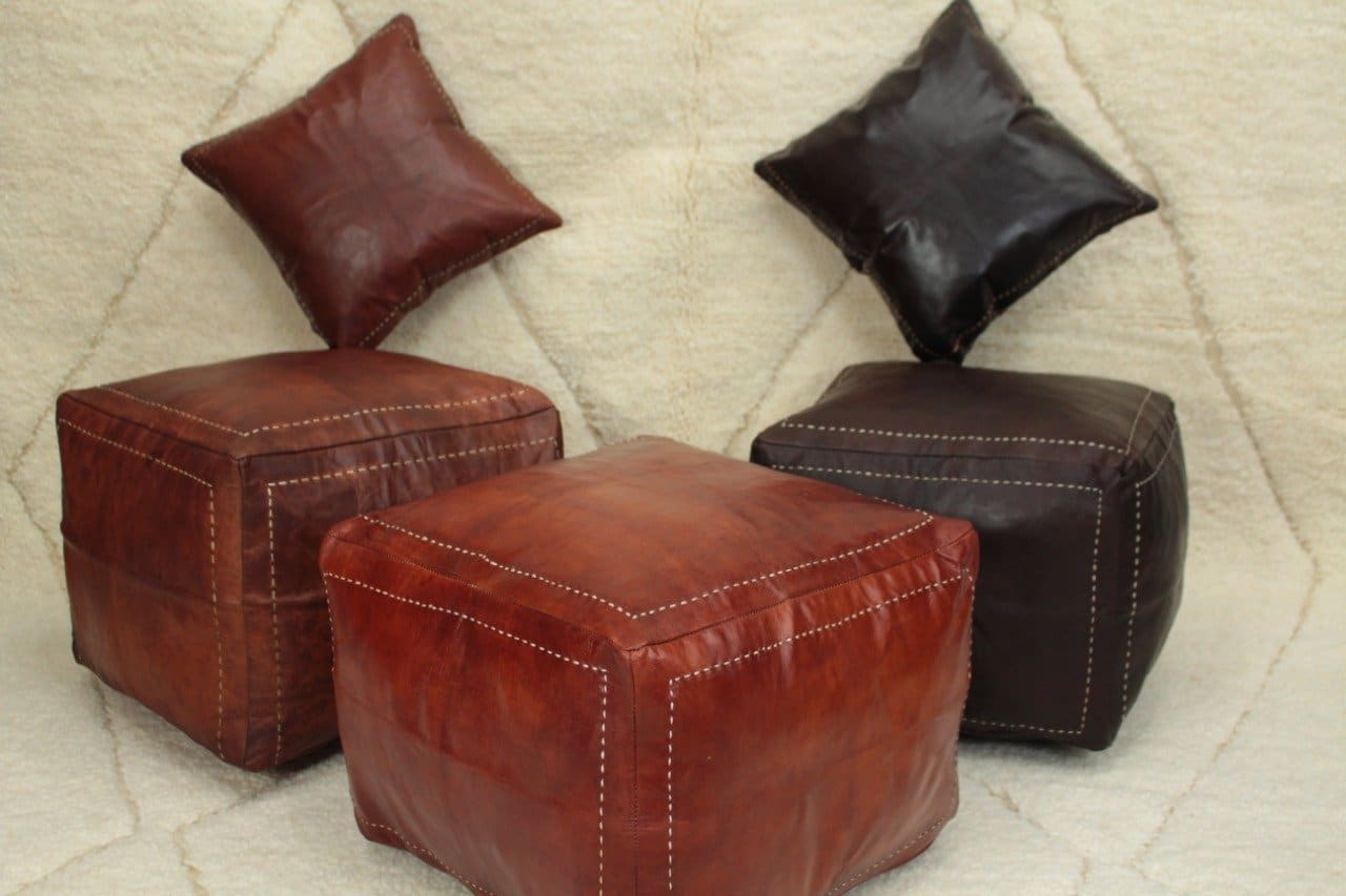 Pouf en cuir Carré Marocain - Pouf