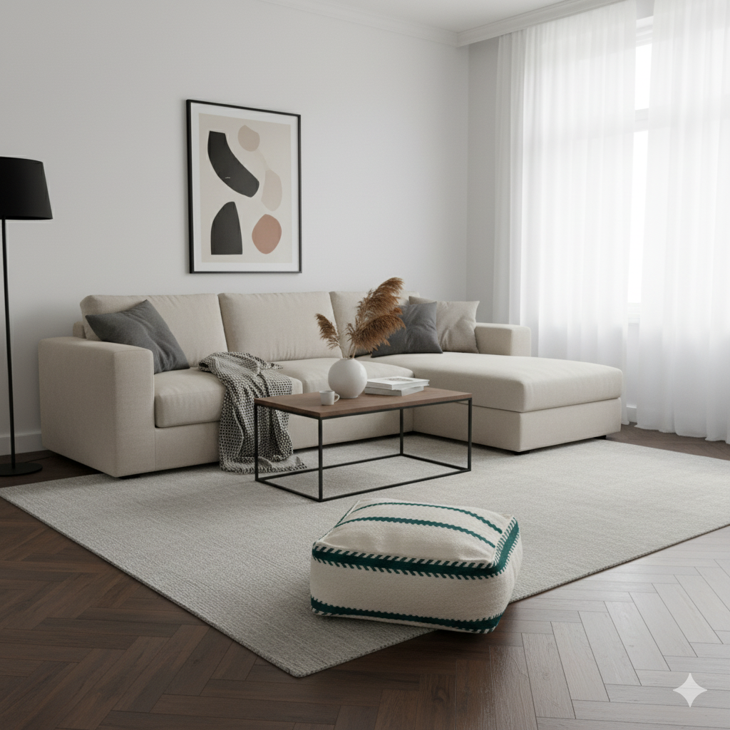 Pouf Kilim Marocain blanc et vert