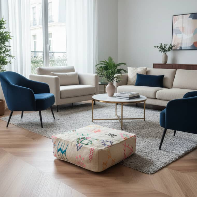 Pouf Kilim Marocain coloré | MAZIR Décoration
