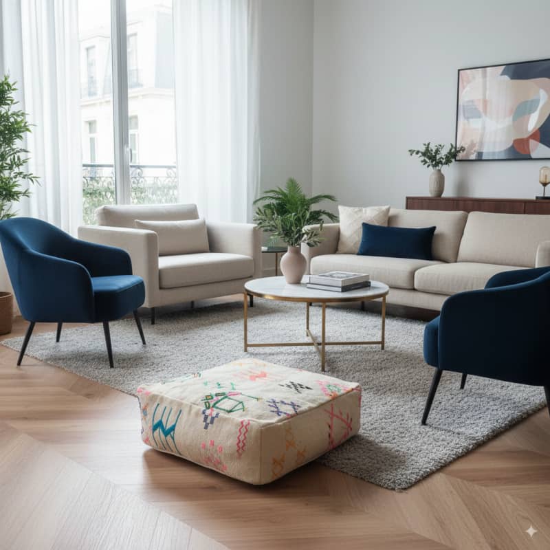 Pouf Kilim Marocain coloré | MAZIR Décoration