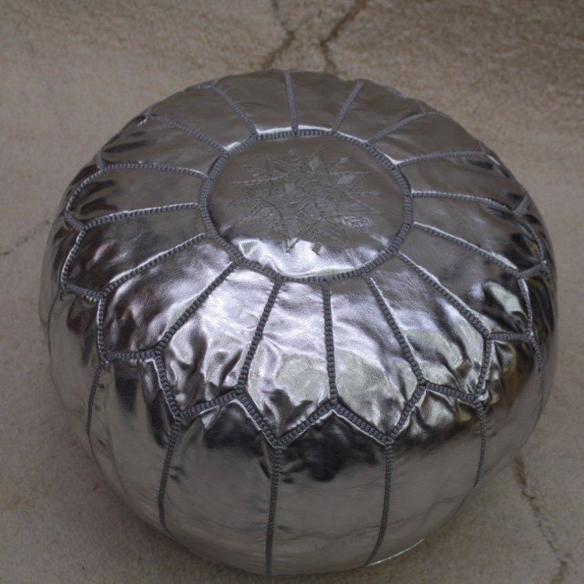 pouf marocain argenté