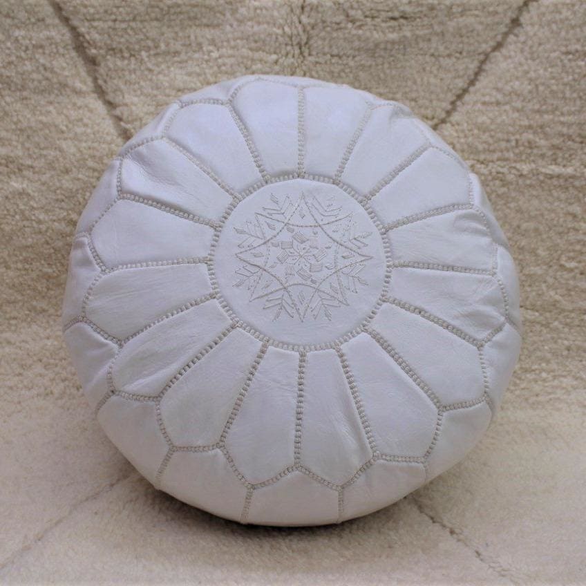 pouf marocain cuir blanc