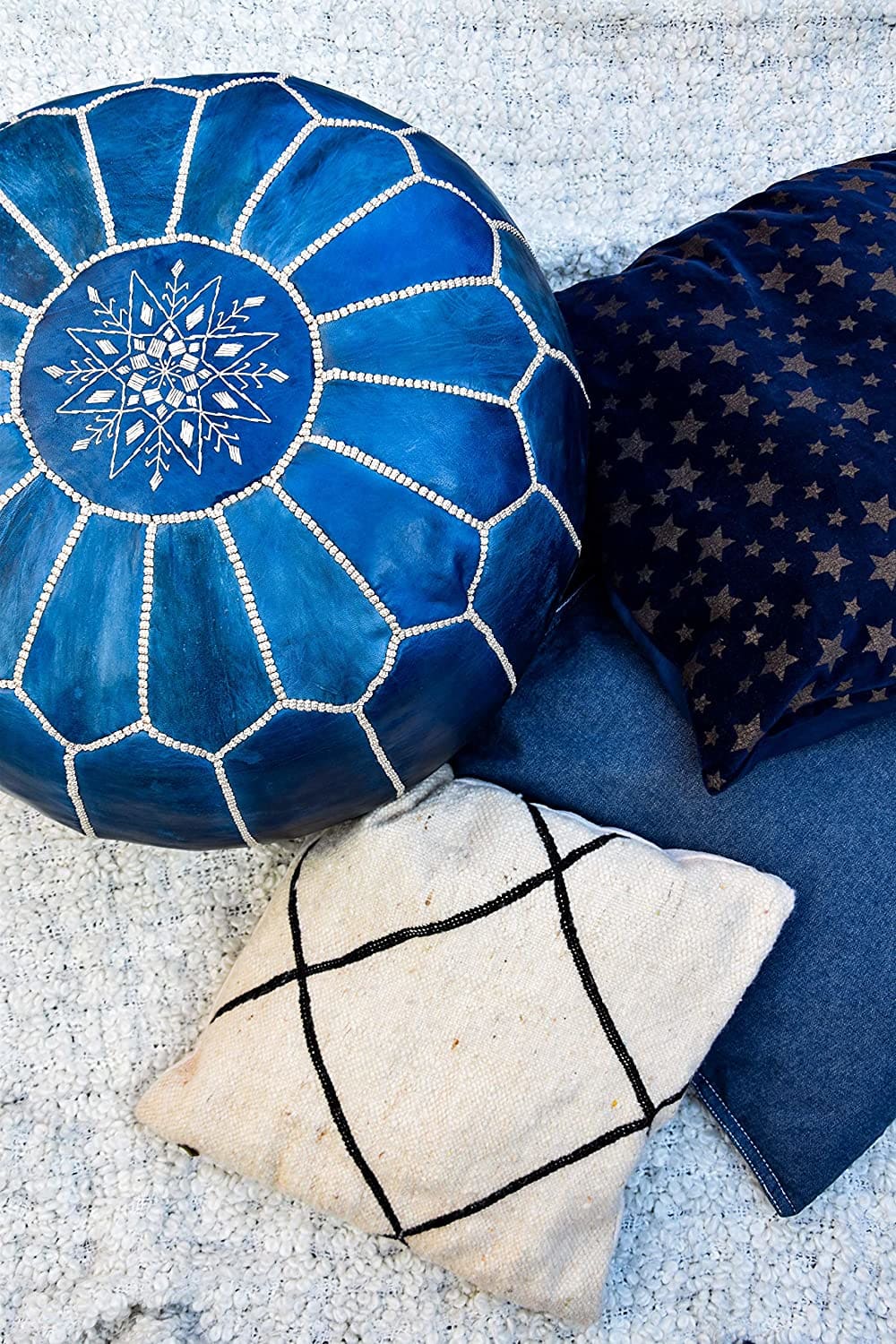 pouf marocain bleu