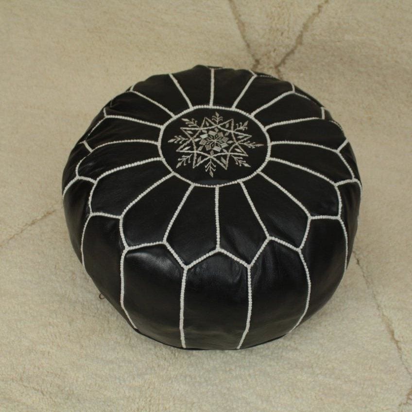 pouf marocain cuir noir