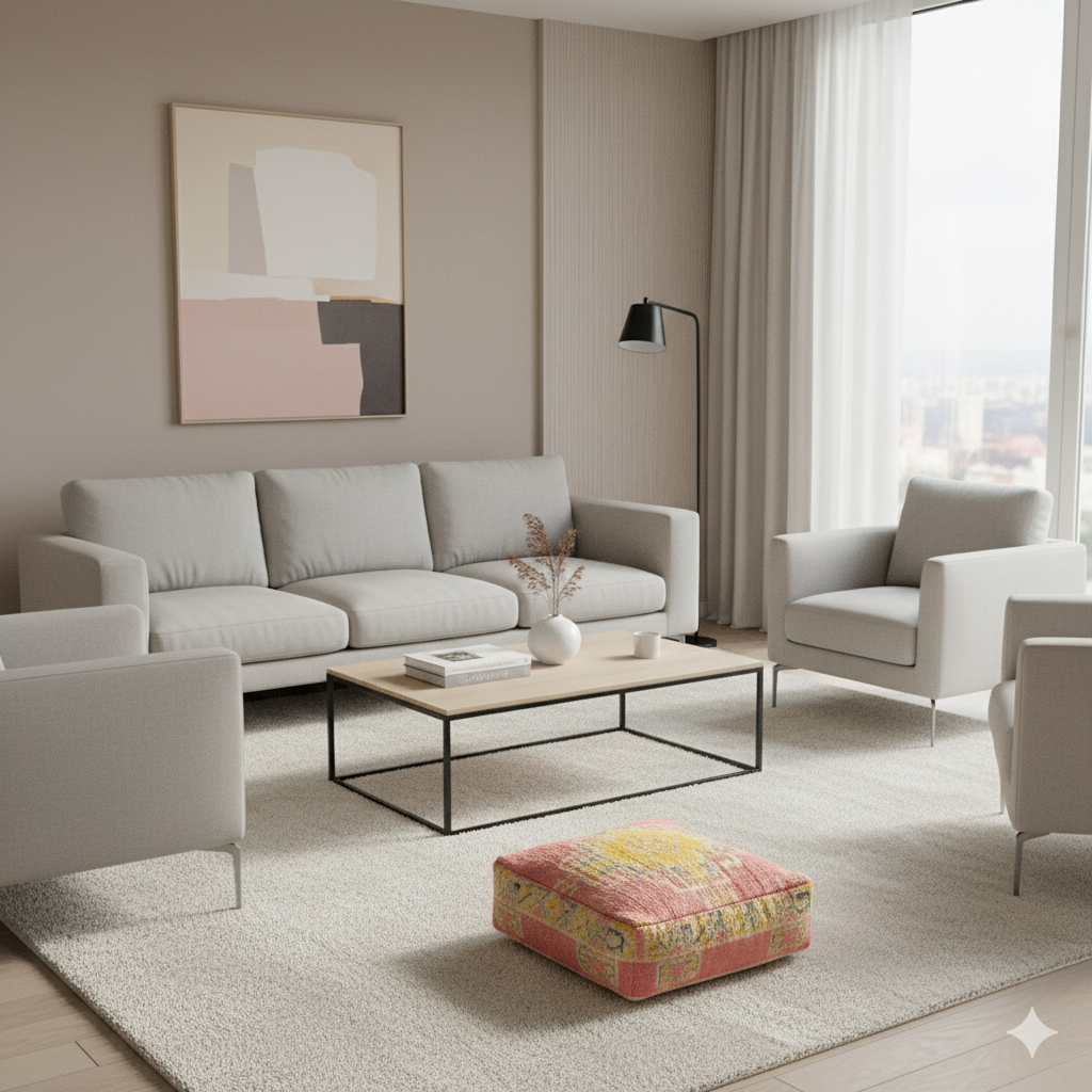 Pouf Marocain Saumon et Safran