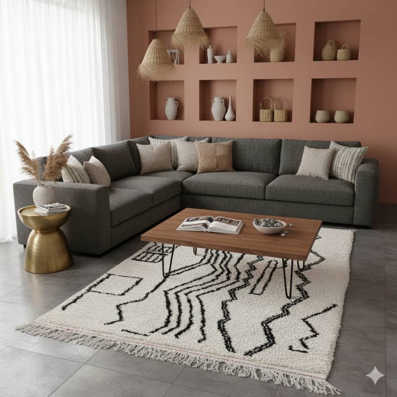 Tapis Azilal <br> Blanc et Noir <br> 145x255 cm