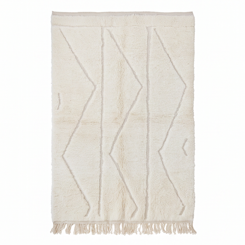 Vue de dessus du tapis Béni Ouarain à chevrons en relief ton sur ton