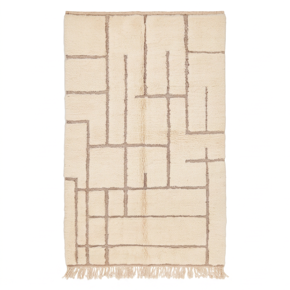 Vue de dessus du tapis Béni Ouarain à rectangles taupe