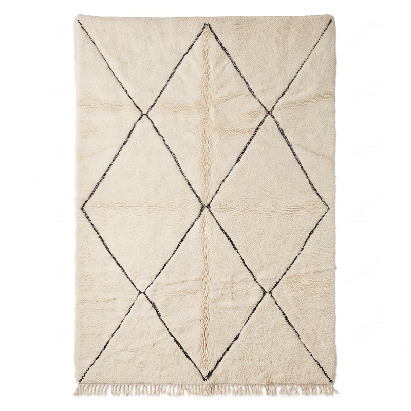 Grand tapis Béni Ouarain écru à losanges noirs 250 x 300 cm, vue principale