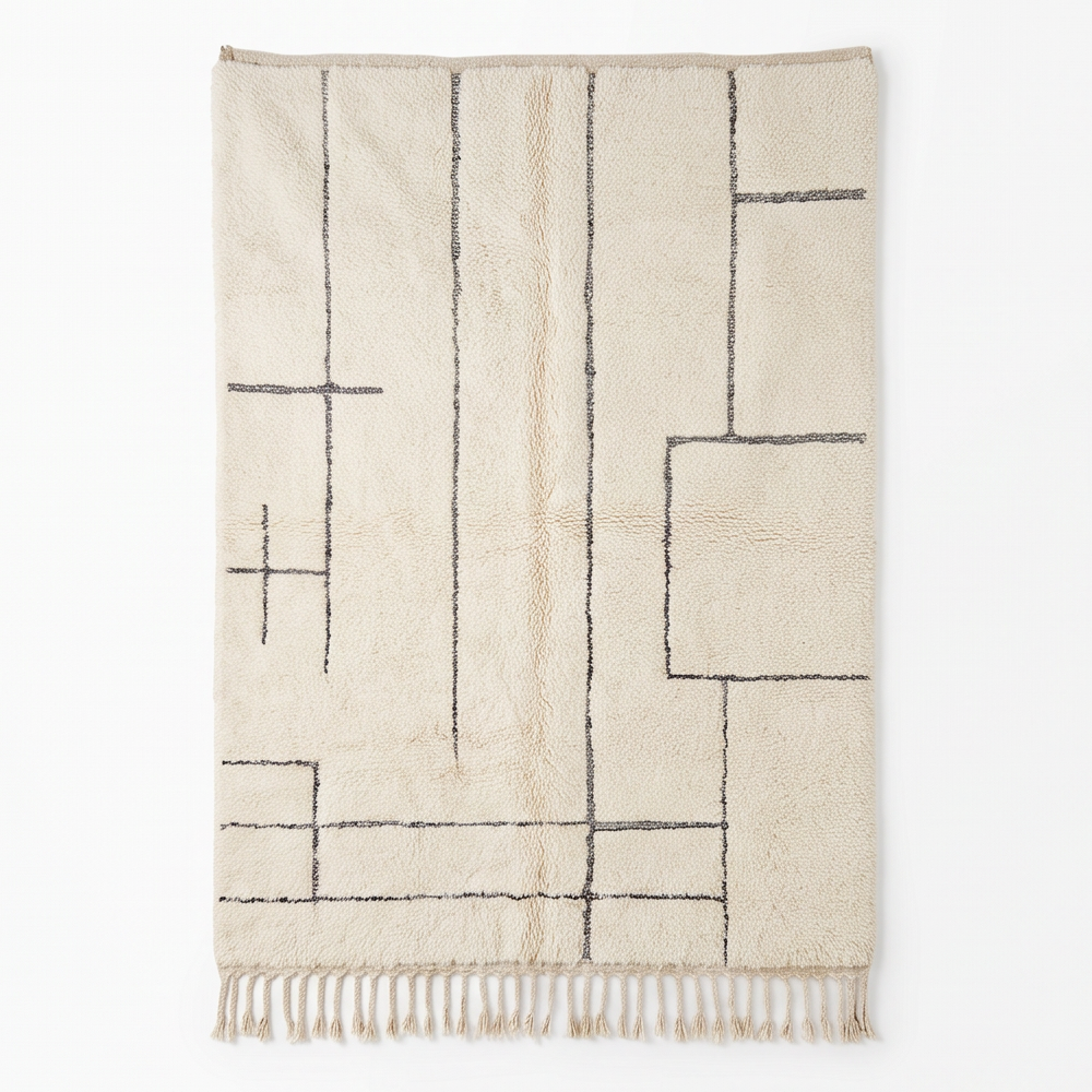 Tapis Béni Ouarain écru et noir 250 x 300 cm, vue de face