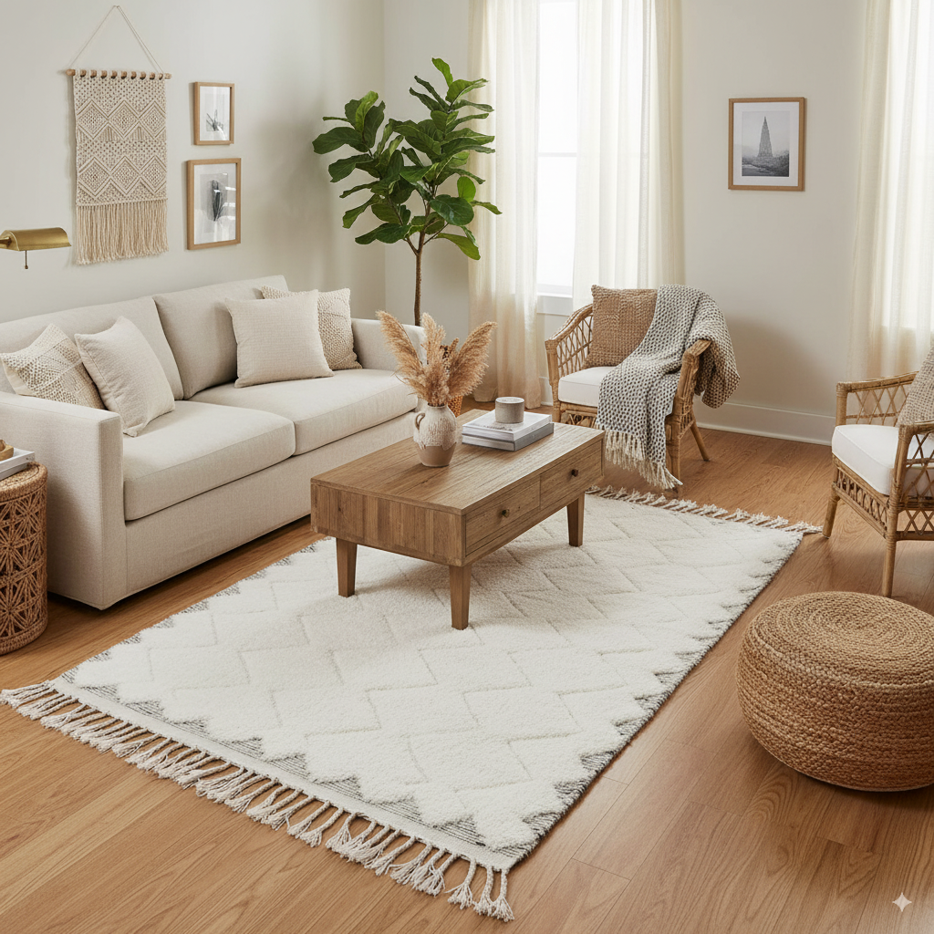 Tapis Beni Ouarain ZigZag blanc